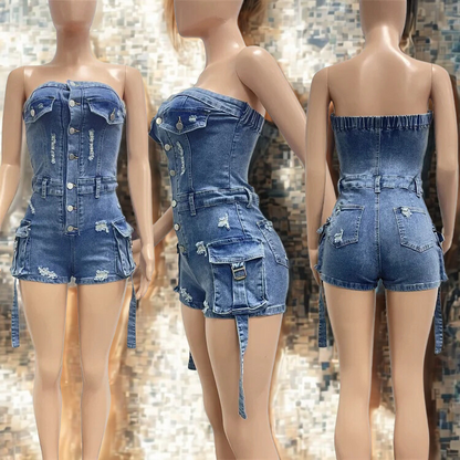 Boss Babe Strapless Denim Romper