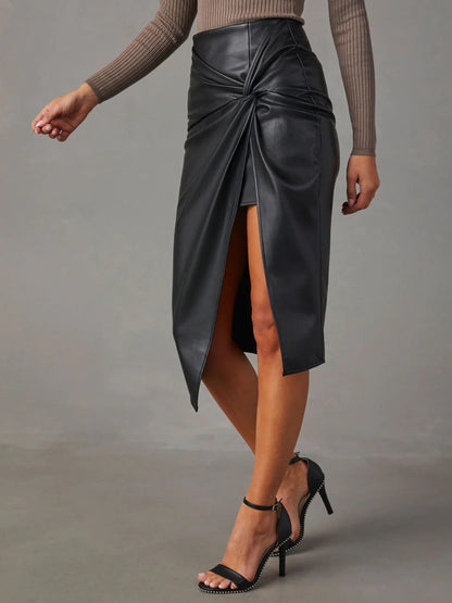 Twist & Slay High Waist Faux Leather Skirt