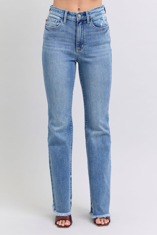 Judy Blue Full Size Raw Hem High Rise Bootcut Jeans - Your Go-To Stylish Denim