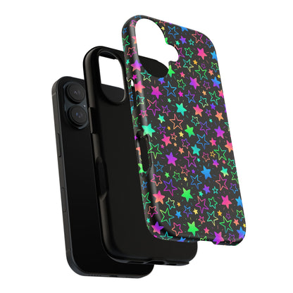 Starburst Neon Phone Case Protective Dual Layer Shock Absorption With Colorful Glow Stars For Trendy Nightlife Fans