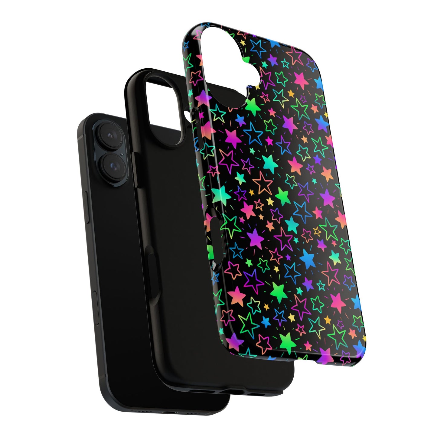 Starburst Neon Phone Case Protective Dual Layer Shock Absorption With Colorful Glow Stars For Trendy Nightlife Fans