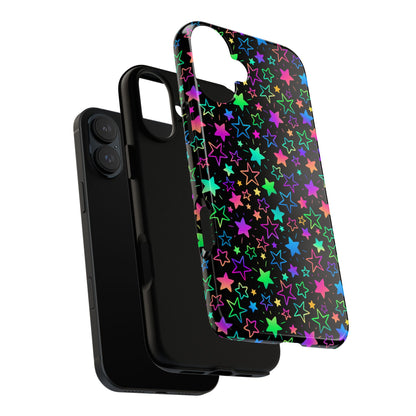 Starburst Neon Phone Case Protective Dual Layer Shock Absorption With Colorful Glow Stars For Trendy Nightlife Fans