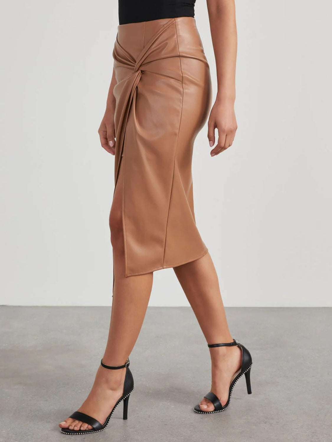 Twist & Slay High Waist Faux Leather Skirt