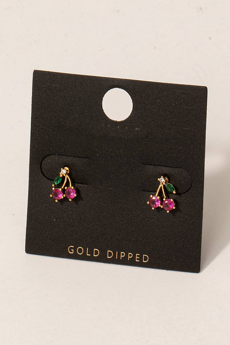 Golden Cherry Bliss Stud Earrings