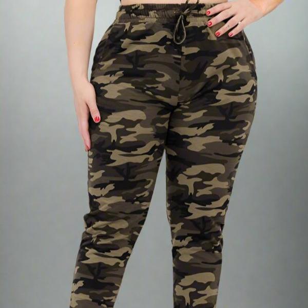 French Terry Camo Print Joggers - Soft & Stretchy Women's Joggers Small - 3X