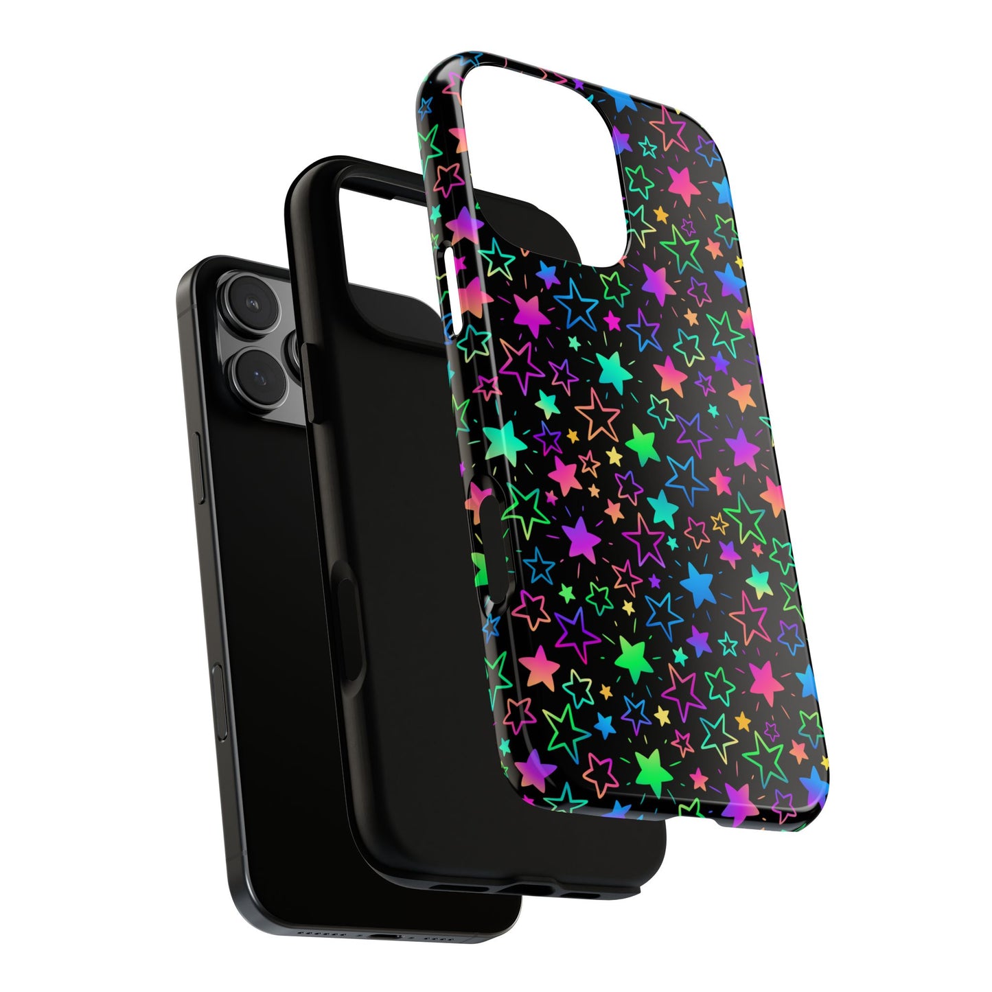 Starburst Neon Phone Case Protective Dual Layer Shock Absorption With Colorful Glow Stars For Trendy Nightlife Fans