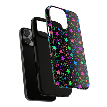 Starburst Neon Phone Case Protective Dual Layer Shock Absorption With Colorful Glow Stars For Trendy Nightlife Fans