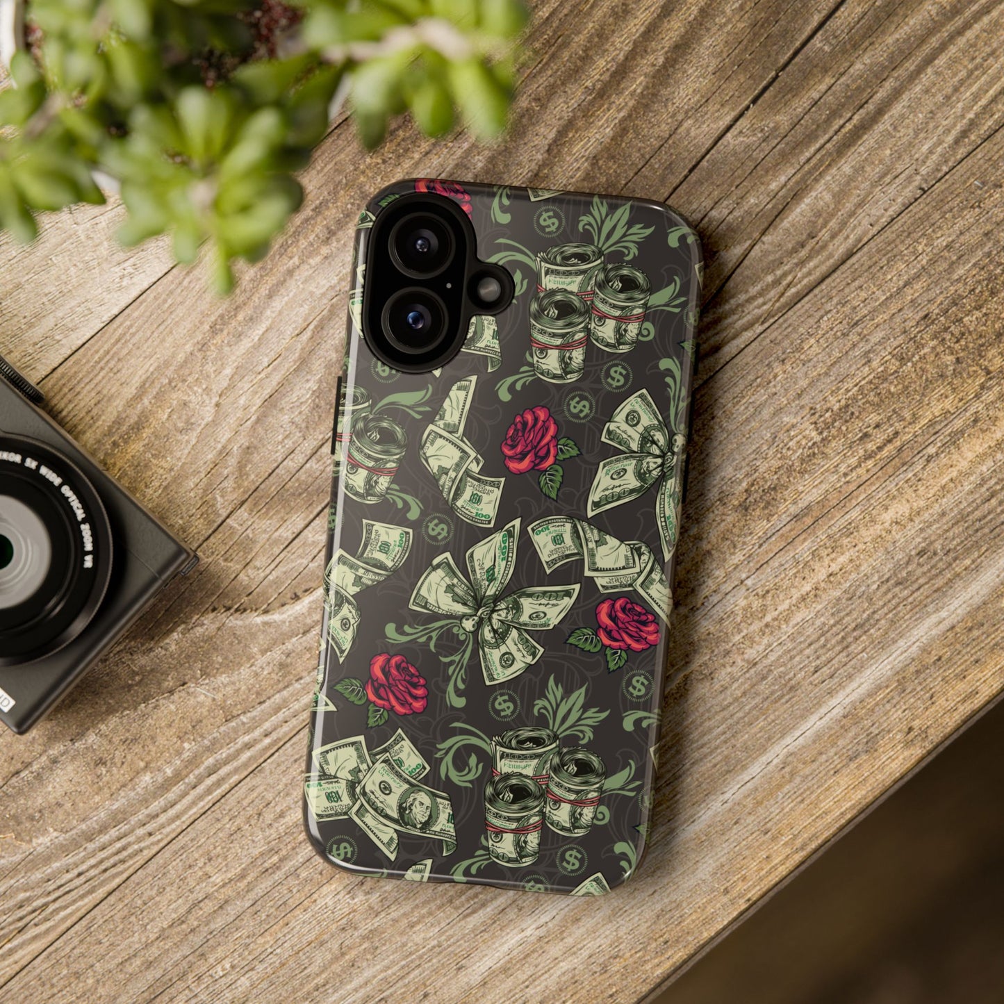 Money And Roses Tough Phone Case For Bold Urban Style Enthusiasts Dual Layer Protection With Cash And Rose Print