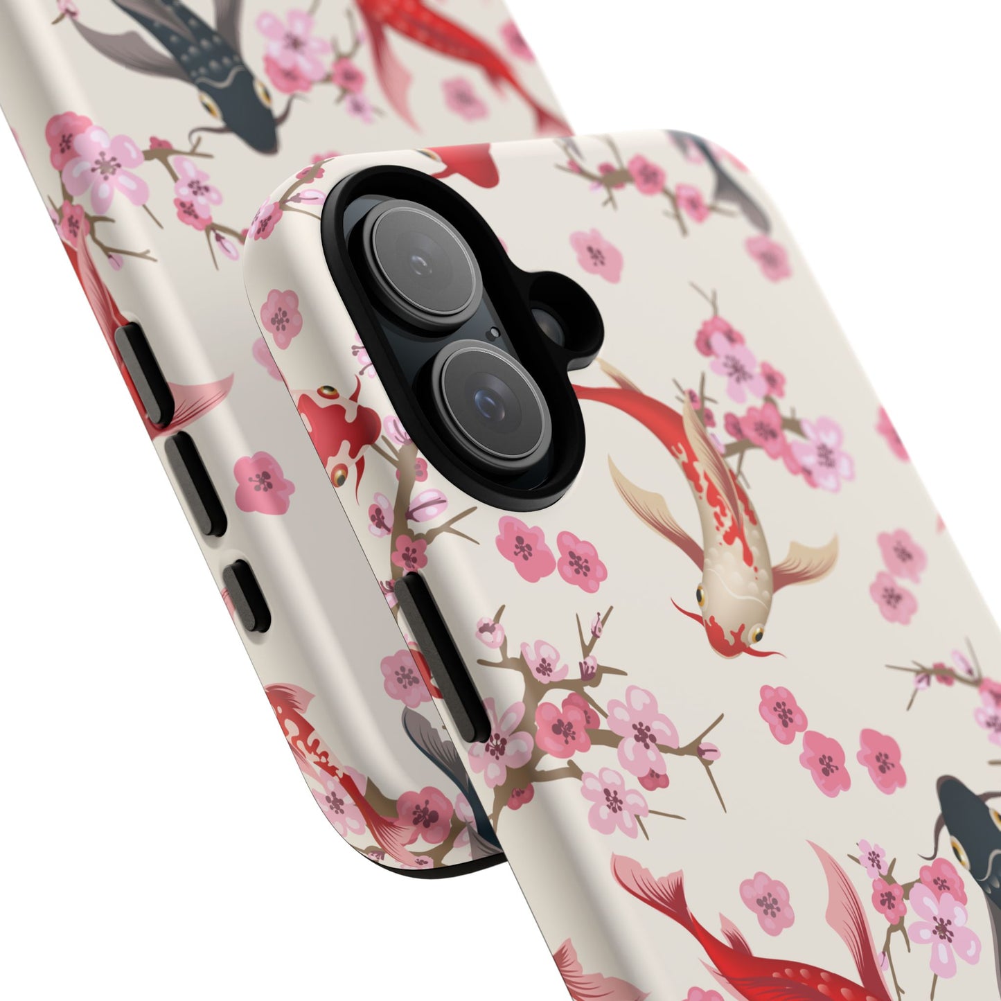 Koi Blossom Tough Phone Case Dual Layer Protective Cover With Shock Absorbent TPU And PC For Cherry Blossom Koi Lovers