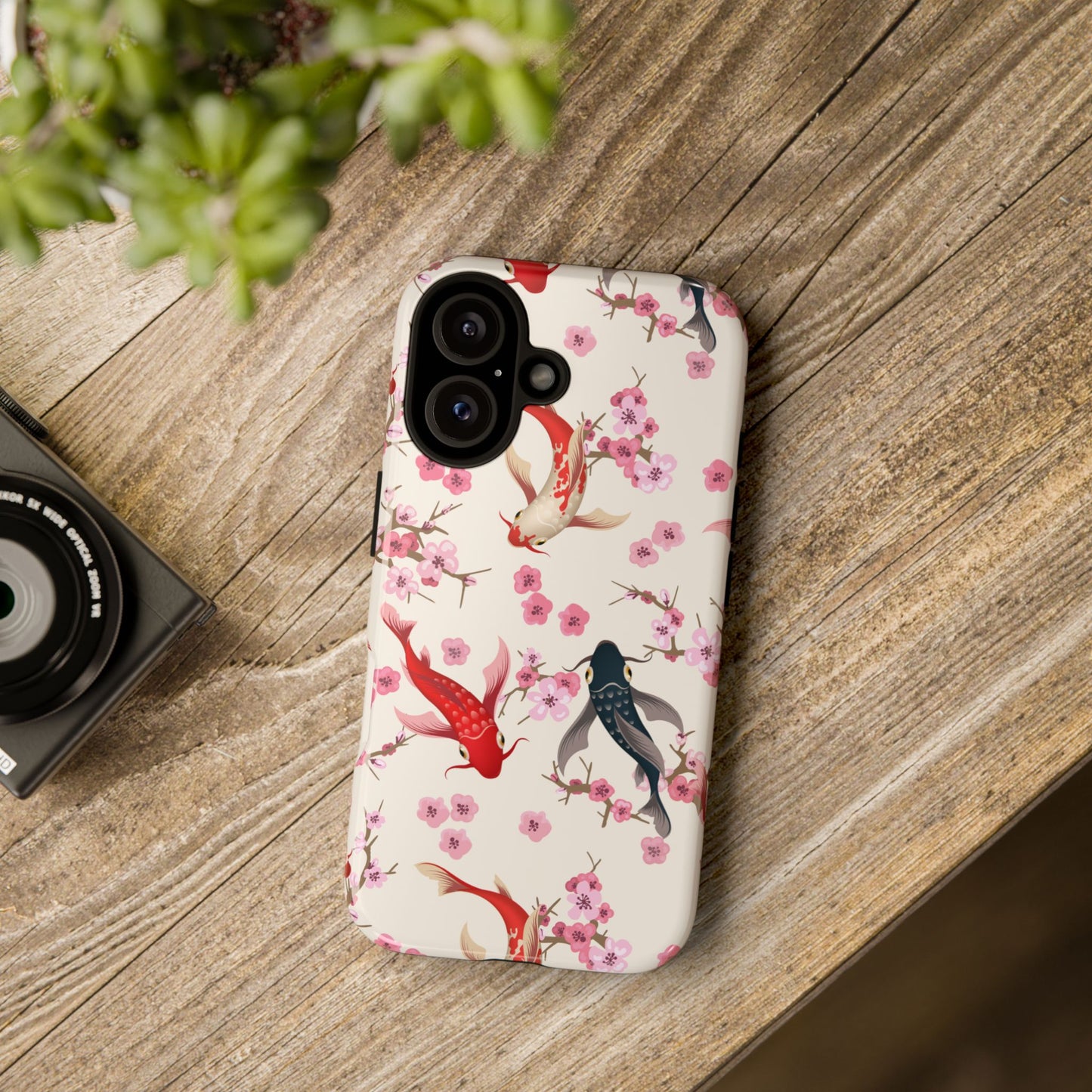 Koi Blossom Tough Phone Case Dual Layer Protective Cover With Shock Absorbent TPU And PC For Cherry Blossom Koi Lovers
