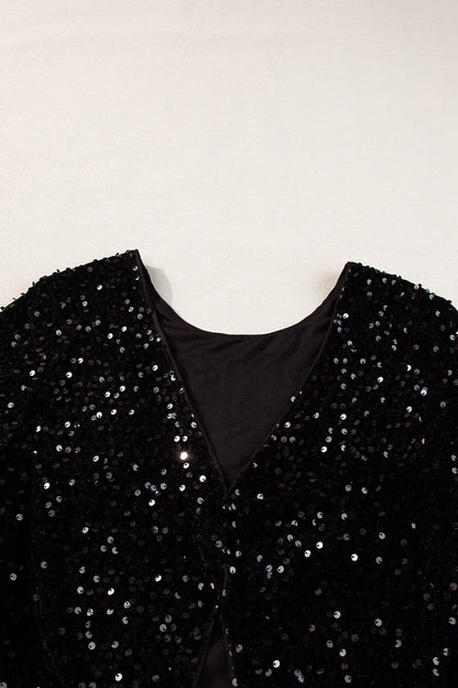 ✨ Dazzle Me Sequin Long Sleeve Top – Black & Chocolate ✨