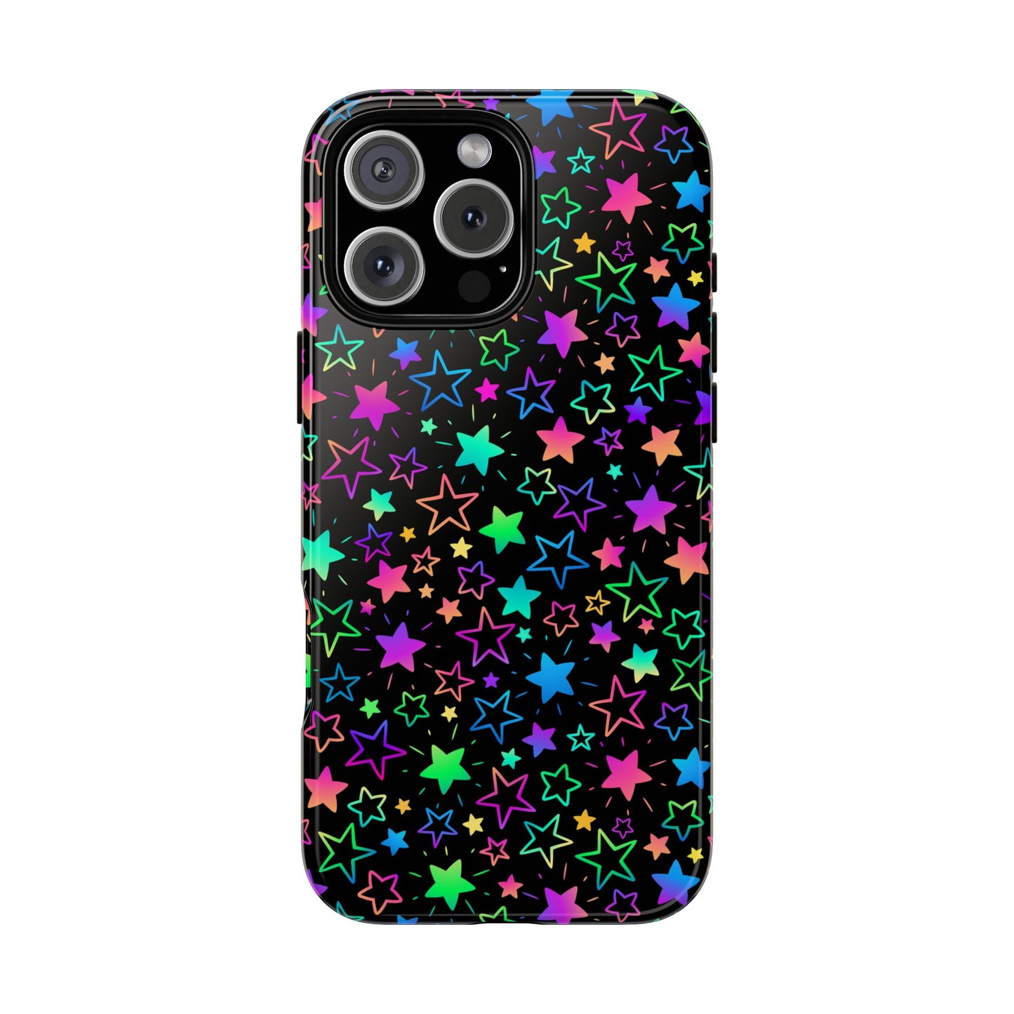Starburst Neon Phone Case Protective Dual Layer Shock Absorption With Colorful Glow Stars For Trendy Nightlife Fans