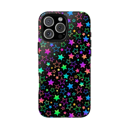 Starburst Neon Phone Case Protective Dual Layer Shock Absorption With Colorful Glow Stars For Trendy Nightlife Fans