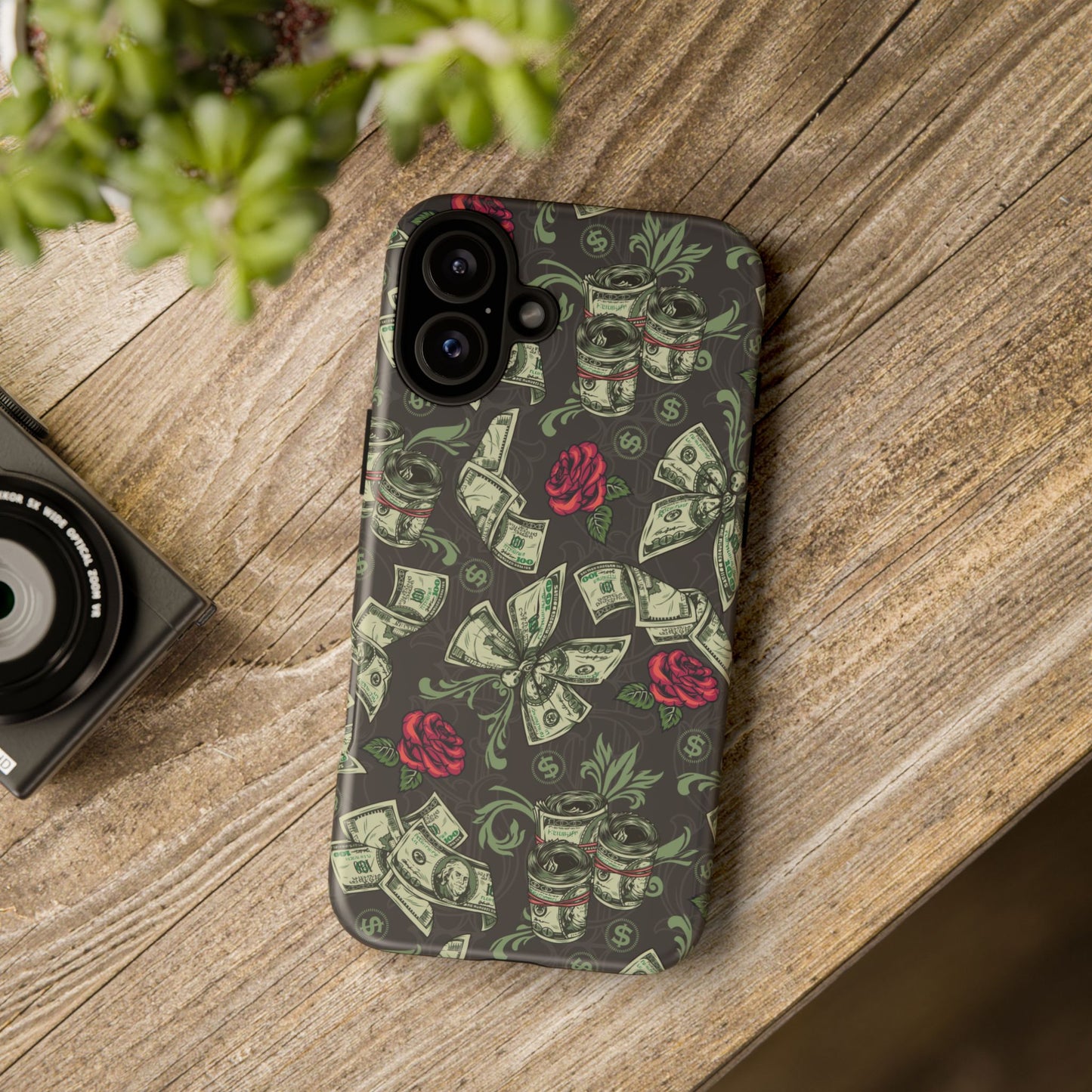 Money And Roses Tough Phone Case For Bold Urban Style Enthusiasts Dual Layer Protection With Cash And Rose Print