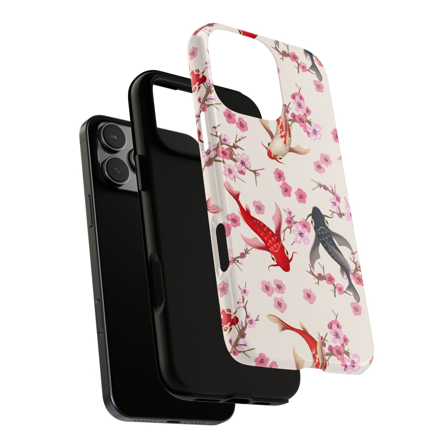 Koi Blossom Tough Phone Case Dual Layer Protective Cover With Shock Absorbent TPU And PC For Cherry Blossom Koi Lovers