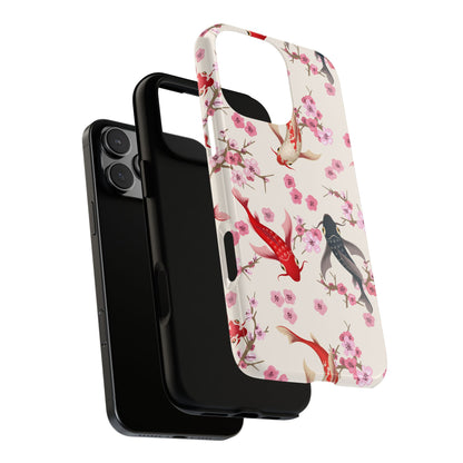 Koi Blossom Tough Phone Case Dual Layer Protective Cover With Shock Absorbent TPU And PC For Cherry Blossom Koi Lovers