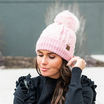 Snap & Slay Quilted Pom Beanie – The Perfect Blend of Cozy and Chic!