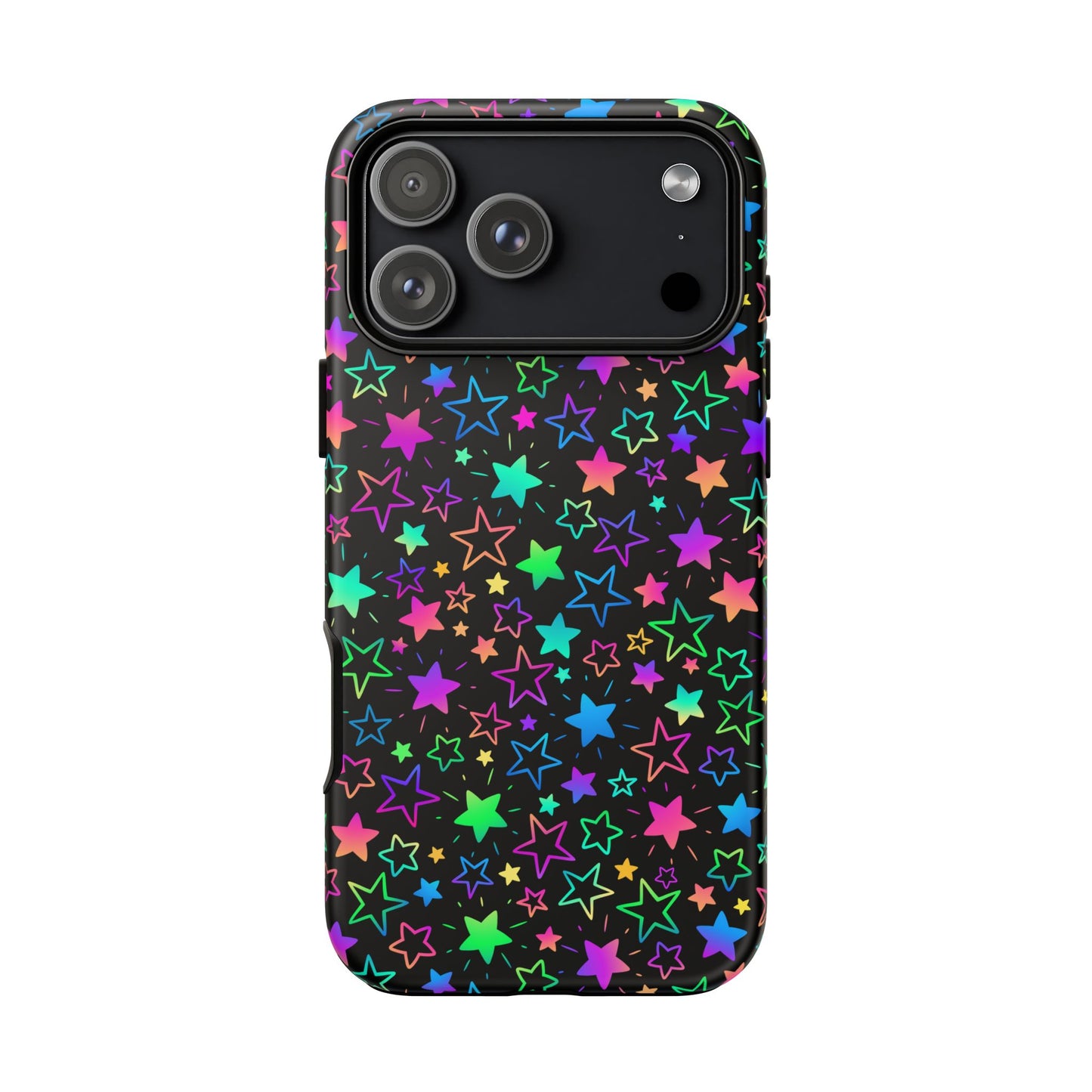 Starburst Neon Phone Case Protective Dual Layer Shock Absorption With Colorful Glow Stars For Trendy Nightlife Fans