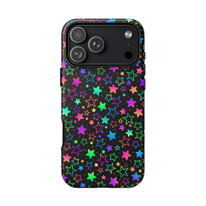 Starburst Neon Phone Case Protective Dual Layer Shock Absorption With Colorful Glow Stars For Trendy Nightlife Fans