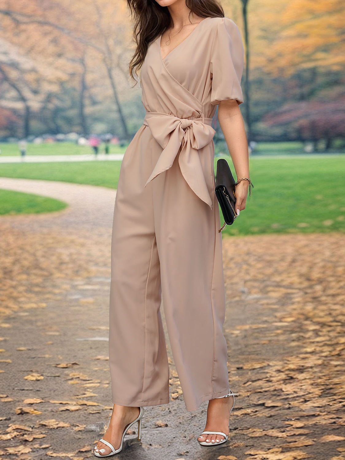 Tied Short Sleeve Wide Leg Jumpsuit