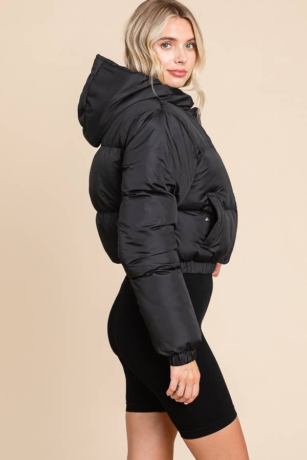 Luxe Chill Cropped Puffer Jacket with Hood