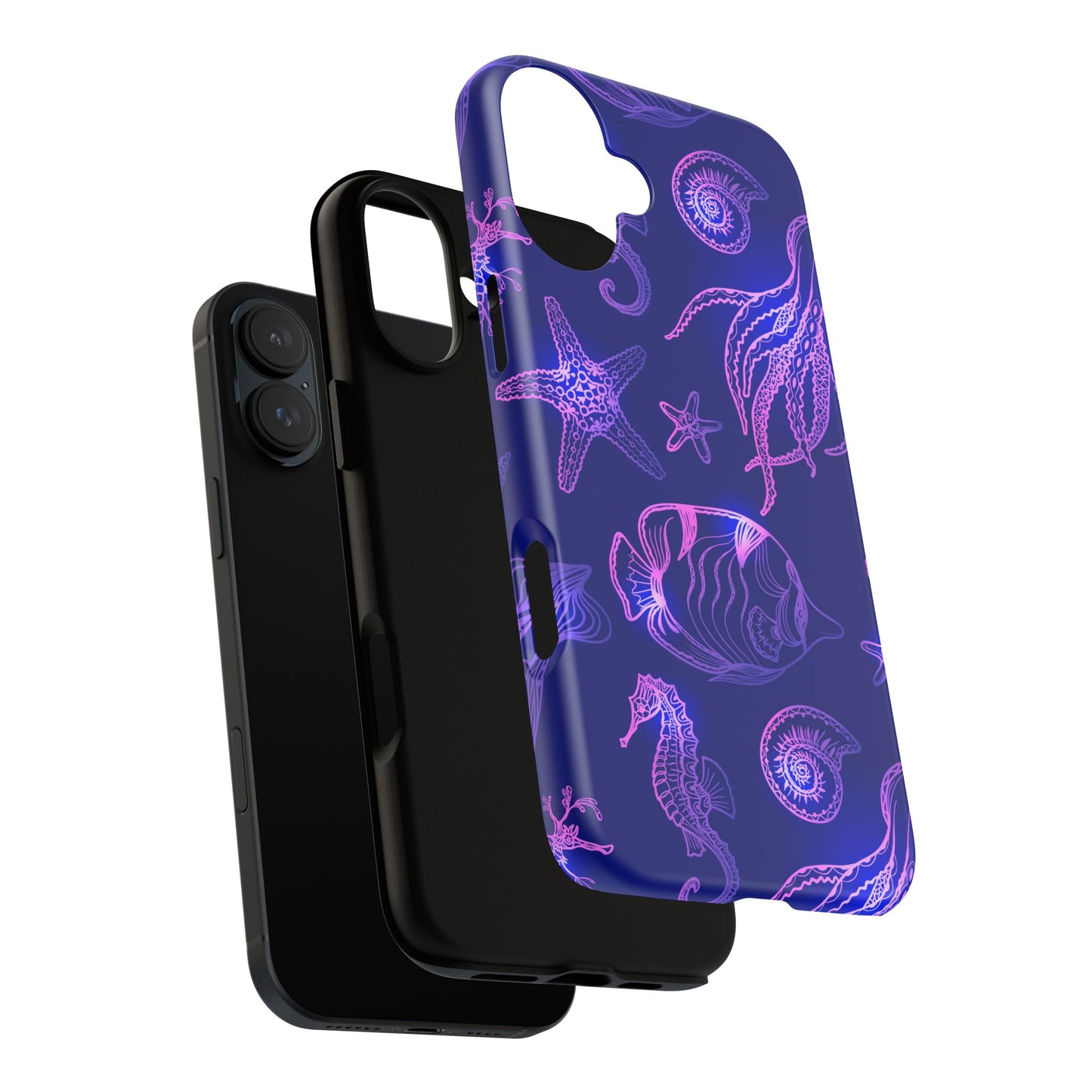 Ocean Glow Neon Sea Creatures Phone Case Dual Layer Shockproof Shield For Ocean Lovers