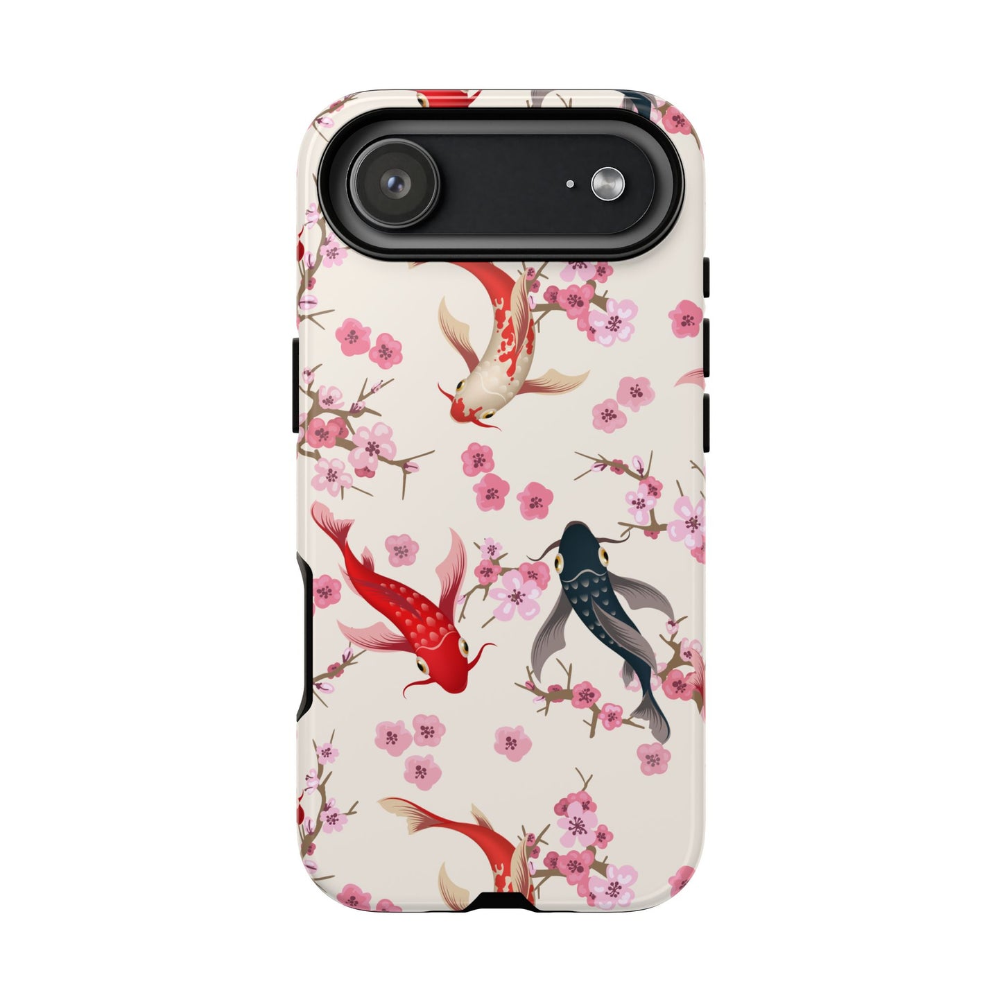 Koi Blossom Tough Phone Case Dual Layer Protective Cover With Shock Absorbent TPU And PC For Cherry Blossom Koi Lovers