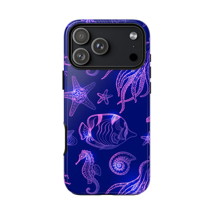 Ocean Glow Neon Sea Creatures Phone Case Dual Layer Shockproof Shield For Ocean Lovers