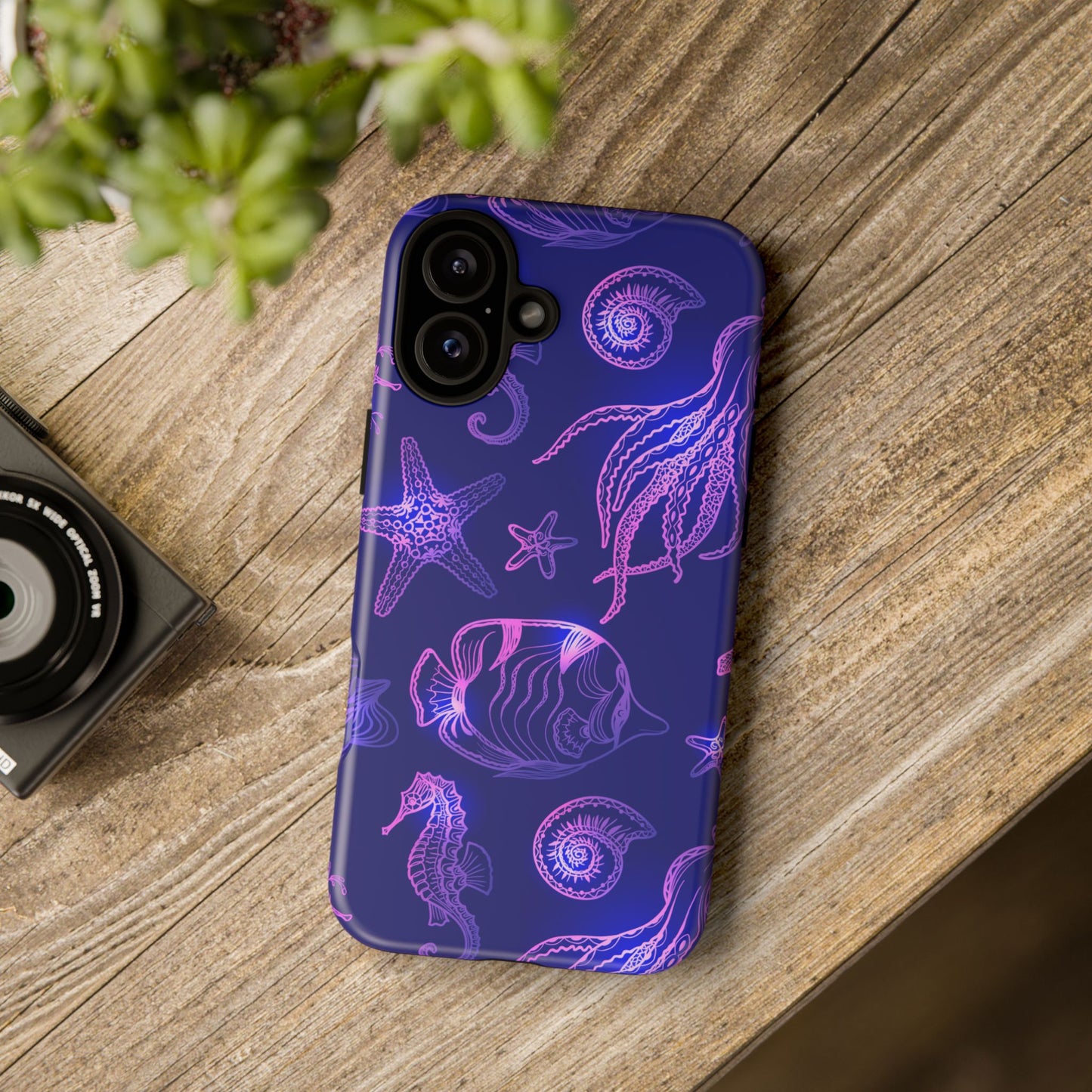 Ocean Glow Neon Sea Creatures Phone Case Dual Layer Shockproof Shield For Ocean Lovers