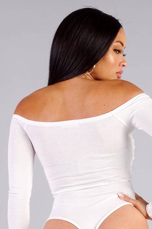 Wrapped in Wow Off-Shoulder Drape Bodysuit – Ivory