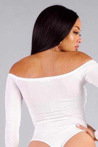 Wrapped in Wow Off-Shoulder Drape Bodysuit – Ivory