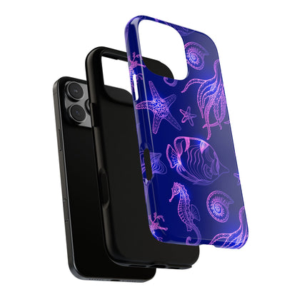 Ocean Glow Neon Sea Creatures Phone Case Dual Layer Shockproof Shield For Ocean Lovers