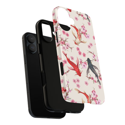 Koi Blossom Tough Phone Case Dual Layer Protective Cover With Shock Absorbent TPU And PC For Cherry Blossom Koi Lovers