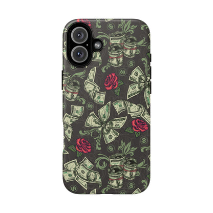 Money And Roses Tough Phone Case For Bold Urban Style Enthusiasts Dual Layer Protection With Cash And Rose Print