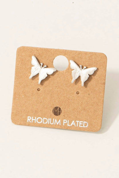 Elegant Rhodium-Plated Butterfly Stud Earrings