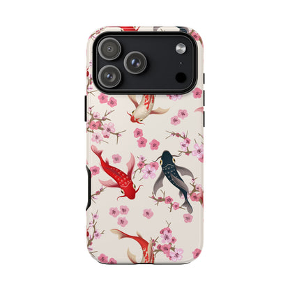 Koi Blossom Tough Phone Case Dual Layer Protective Cover With Shock Absorbent TPU And PC For Cherry Blossom Koi Lovers
