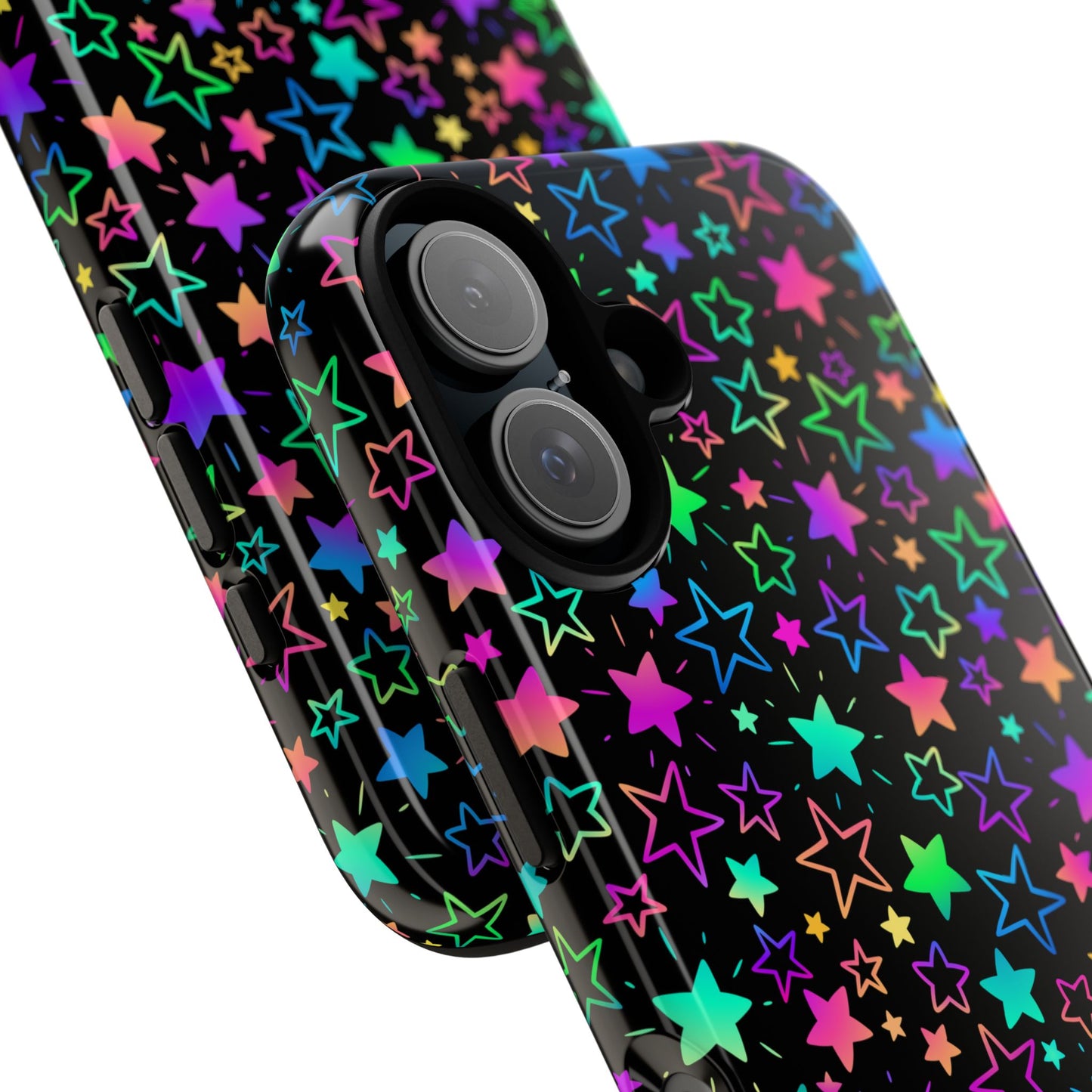 Starburst Neon Phone Case Protective Dual Layer Shock Absorption With Colorful Glow Stars For Trendy Nightlife Fans