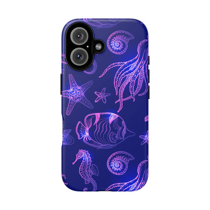 Ocean Glow Neon Sea Creatures Phone Case Dual Layer Shockproof Shield For Ocean Lovers
