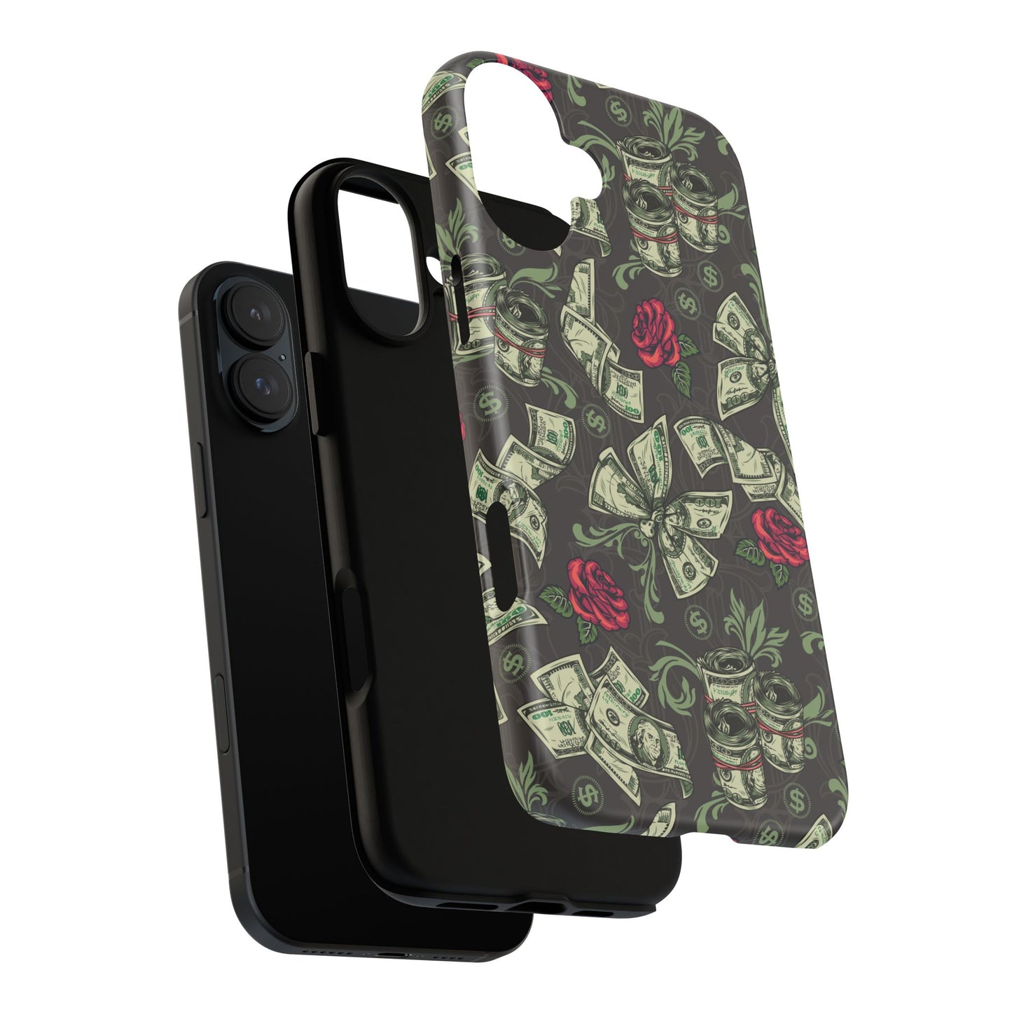 Money And Roses Tough Phone Case For Bold Urban Style Enthusiasts Dual Layer Protection With Cash And Rose Print