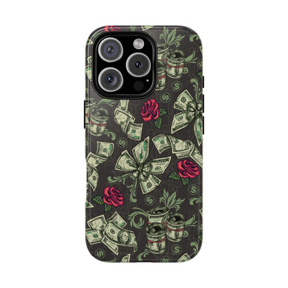 Money And Roses Tough Phone Case For Bold Urban Style Enthusiasts Dual Layer Protection With Cash And Rose Print