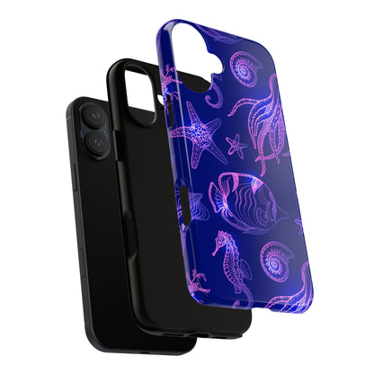 Ocean Glow Neon Sea Creatures Phone Case Dual Layer Shockproof Shield For Ocean Lovers