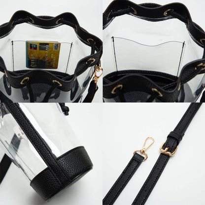 Solid Faux Leather Transparent Bucket Bag