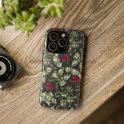 Money And Roses Tough Phone Case For Bold Urban Style Enthusiasts Dual Layer Protection With Cash And Rose Print