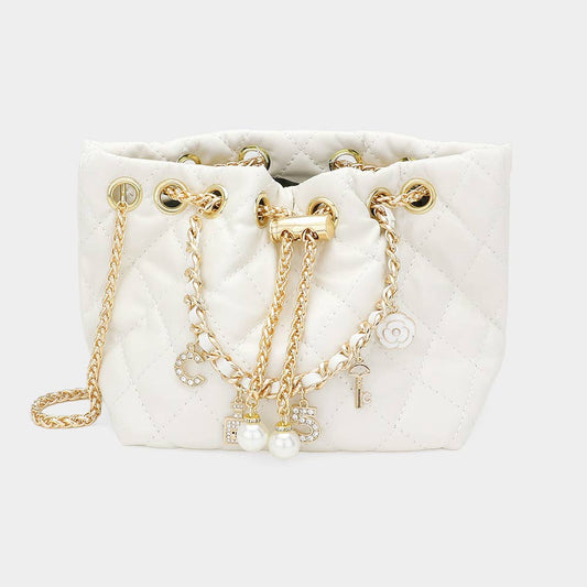 Enamel Charm Chain Pointed Faux Leather Mini Bucket Bag