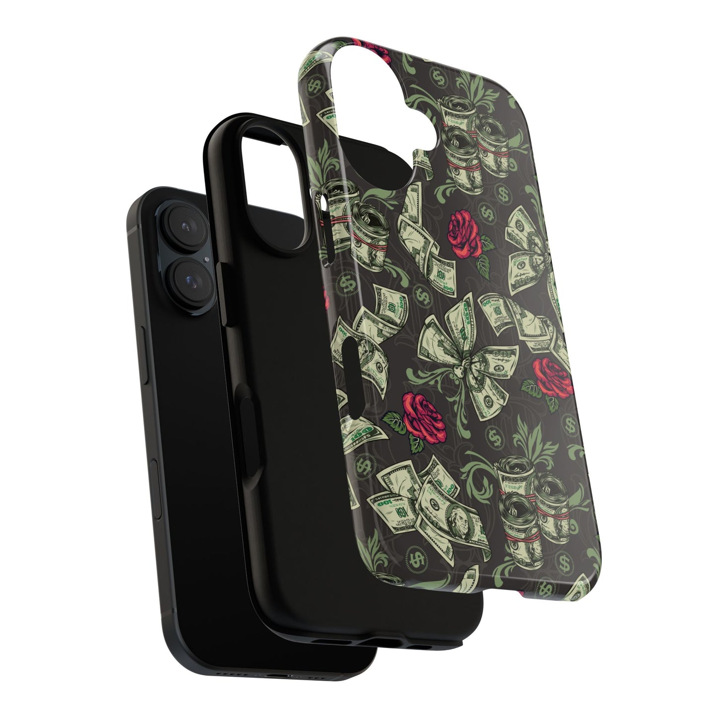 Money And Roses Tough Phone Case For Bold Urban Style Enthusiasts Dual Layer Protection With Cash And Rose Print