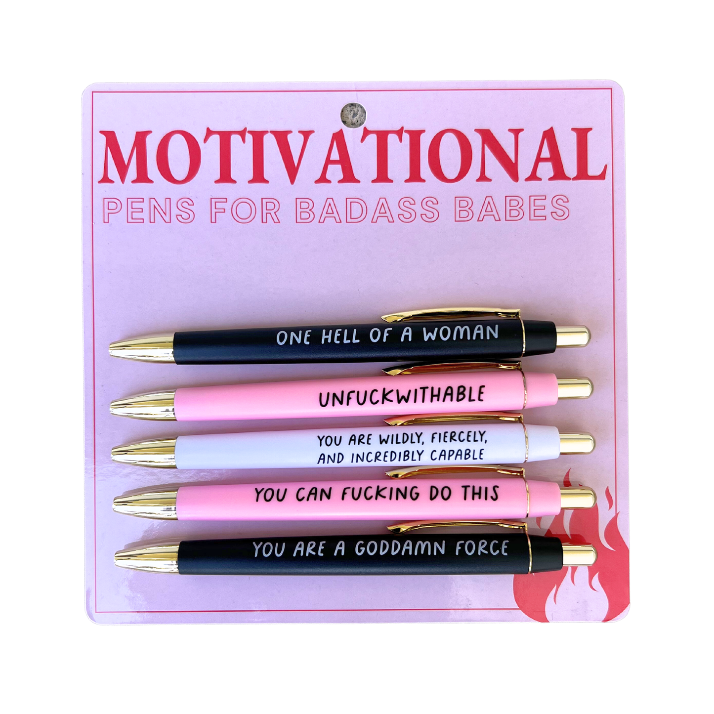 Motivational Pens For Bada** Babes – Set of 5 Black Ink Ballpoint Pens