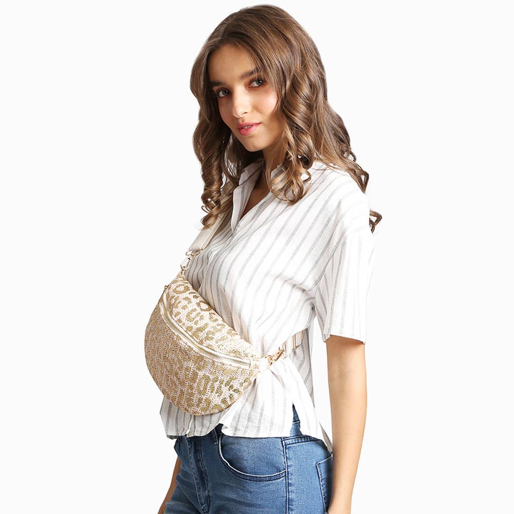Leopard Pattern Embroidered Crossbody Belt Bag / Fanny Pack