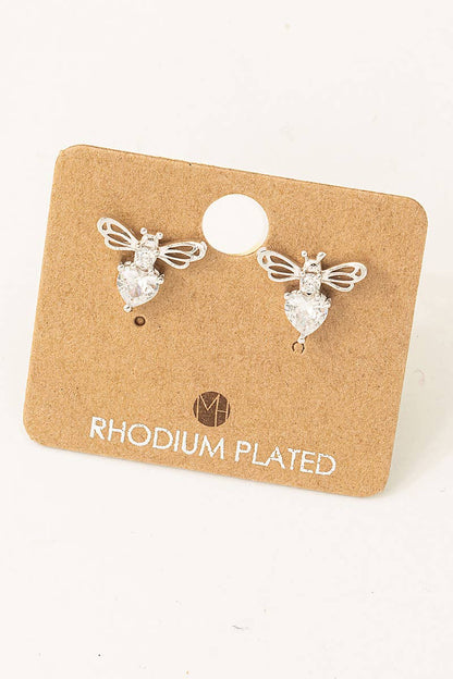 Gold Dipped Cz Bee Stud Earrings
