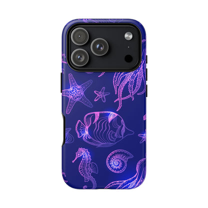 Ocean Glow Neon Sea Creatures Phone Case Dual Layer Shockproof Shield For Ocean Lovers