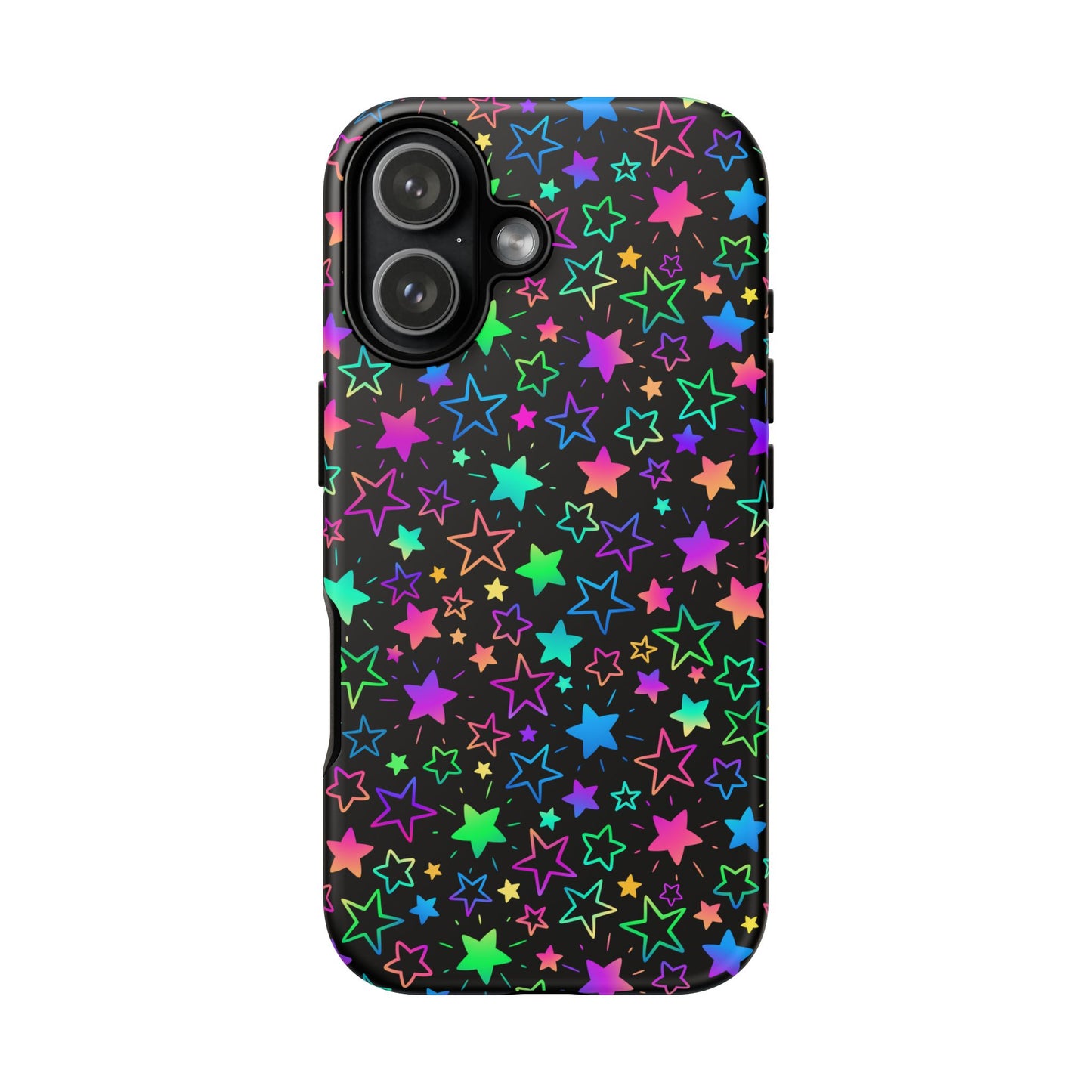 Starburst Neon Phone Case Protective Dual Layer Shock Absorption With Colorful Glow Stars For Trendy Nightlife Fans